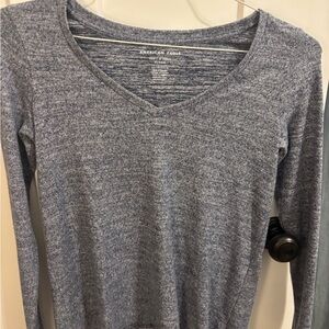 American Eagle Outfitters Heather Blue V-Neck Long Sleeve Top